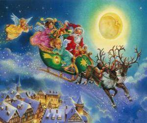 Puzzle Άγιος Βασίλης είναι έλκηθρο που πετούν πάνω από τα σπίτια κατά την παραμονή των Χριστουγέννων